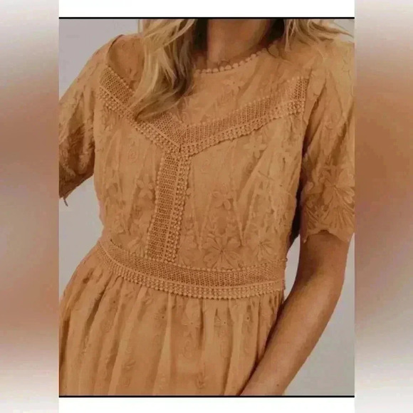 Roolee Dresses & Skirts - Roolee Womens Dusty Mustard Yellow RoundNeck Embroidered Lace Midi Dress Sz XXXL